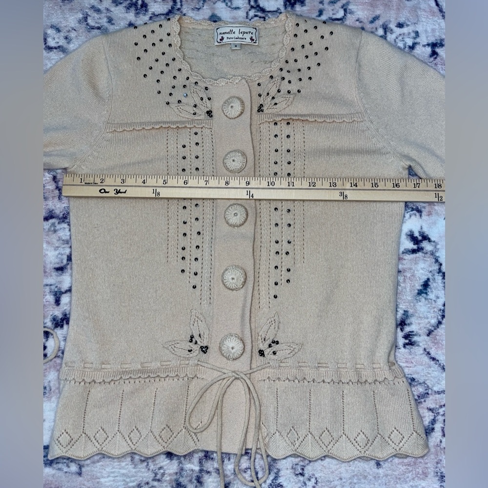 Nanette Lepore Cream Cashmere Embellished Cardigan Size Medium - Picture 5 of 7